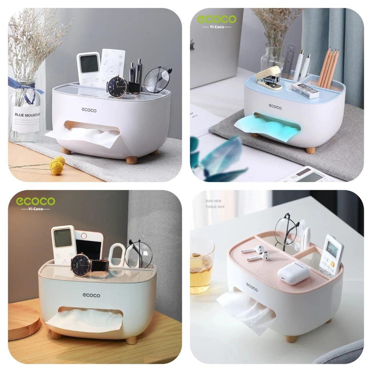 ECOCO Multi Functional Desk Storage Box Remote Control Case Cosmetic Organizer Holder Suction Paper Tissue Box