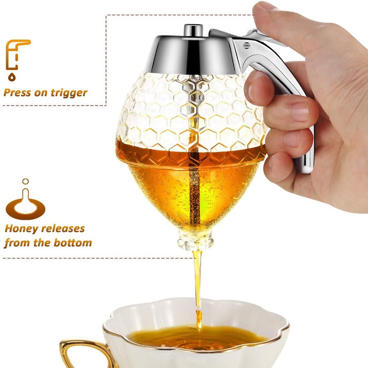 Elegant Crystal Honey Dispenser Honey Syrup Bee Pot Jar