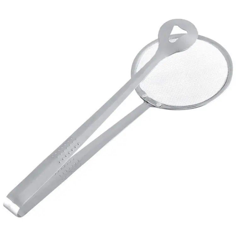 Fry Tool Filter Spoon Strainer With Clip Oil Frying BBQ Filter Stainless Steel Mesh Strainer Kitchen Tool Frying Mesh Colander Quick Strain Stainless Steel Tong Colander BEST HIGH QUALITY