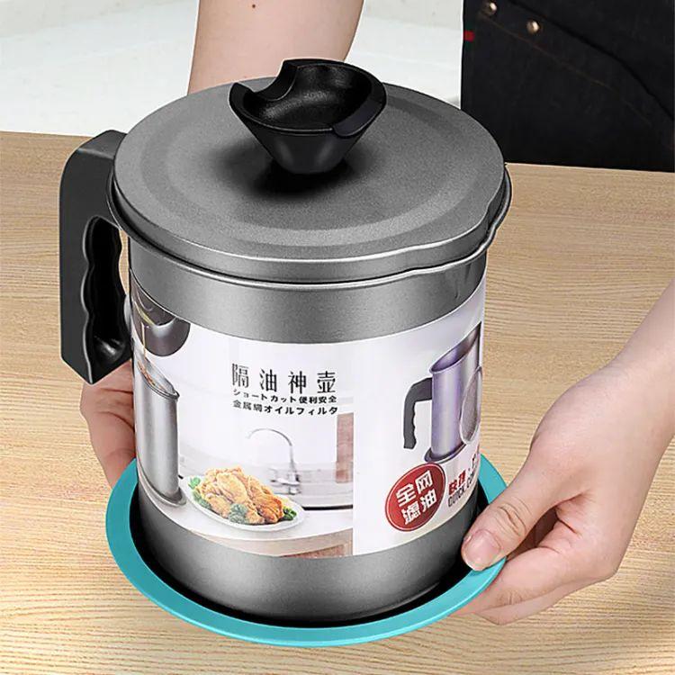 Easy Kitchen Oil Filter Pot Oil Strainer Pot Stainless Steel Grease Strainer Oil Storage Pot Oil Container Stainless Steel Oiler Tank Container Grease Keeper with Filter Dust Lid Non slip Handle for Frying Oil and Cooking Grease