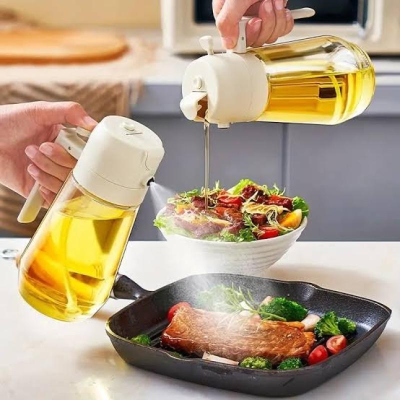 2in1 Oil Sprayer Glass Bottle For Cooking Anti Leakage Olive Oil Storage Bottle For Bbq Air Fryer Salad Steak Kitchen Supplies