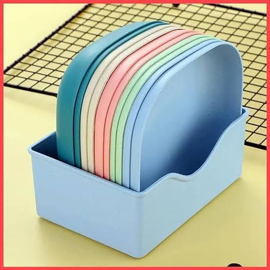 Kitchen Accessories Square Plastic Dinner Plate Set Set of 10 Pcs Colorful Snacks Breakfast Plate with Stand Kitchen Tools 10Pcs MultiColor