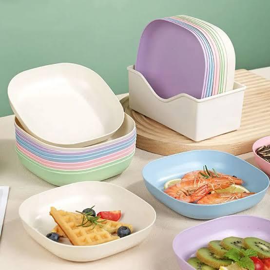Kitchen Accessories Square Plastic Dinner Plate Set Set of 10 Pcs Colorful Snacks Breakfast Plate with Stand Kitchen Tools 10Pcs MultiColor