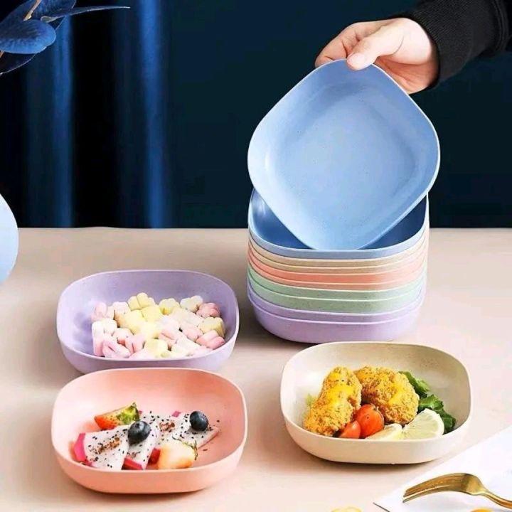 Kitchen Accessories Square Plastic Dinner Plate Set Set of 10 Pcs Colorful Snacks Breakfast Plate with Stand Kitchen Tools 10Pcs MultiColor