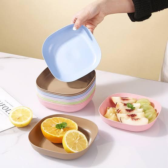 Kitchen Accessories Square Plastic Dinner Plate Set Set of 10 Pcs Colorful Snacks Breakfast Plate with Stand Kitchen Tools 10Pcs MultiColor