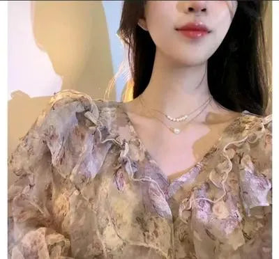 Multi Layered Antique Plated Pearl Necklace with earing