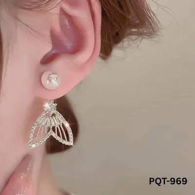 Fish Tail Pearl Zircon Earrings PQT-969