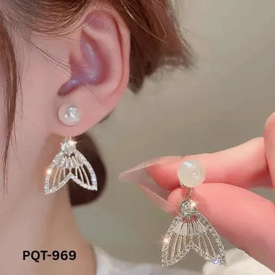 Fish Tail Pearl Zircon Earrings PQT-969