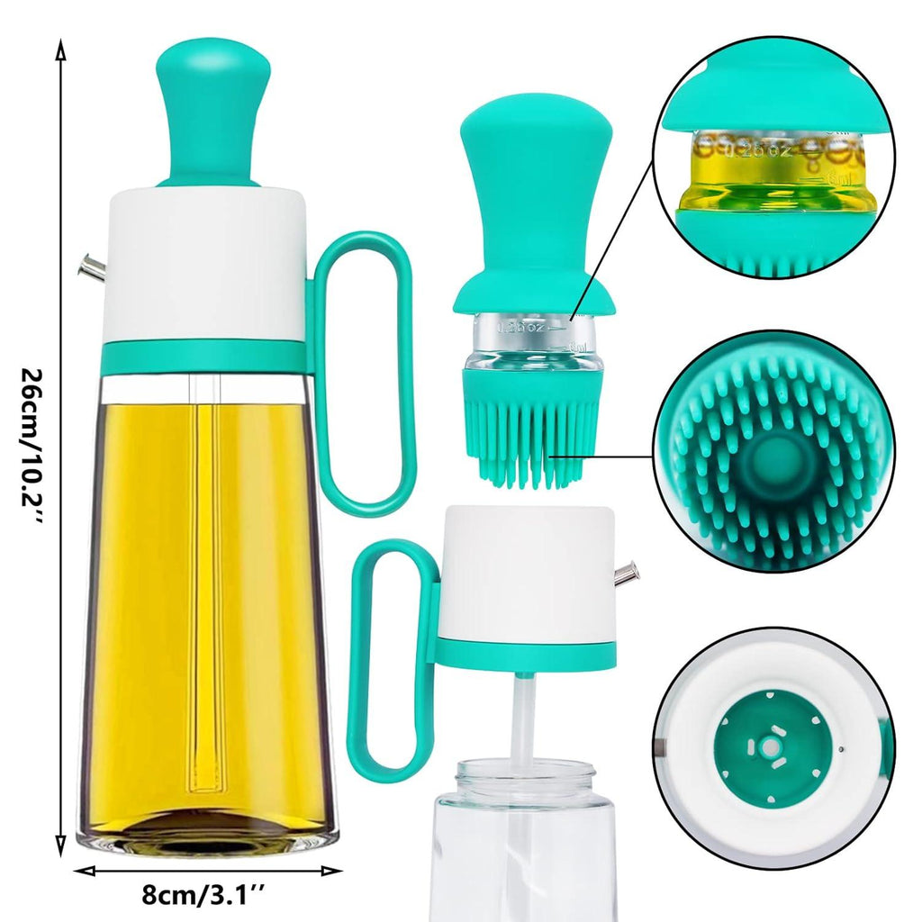 3 in 1 Oil Dispenser Bottle for Kitchen with Brush Glass Spray Bottle 550ml