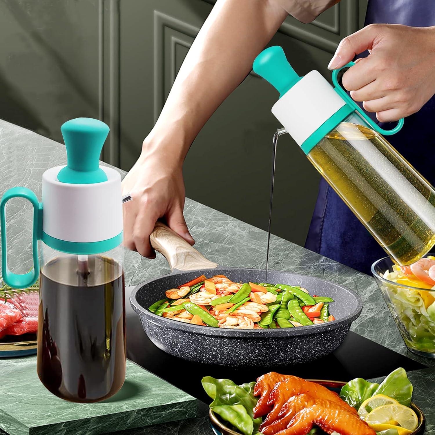 3 in 1 Oil Dispenser Bottle for Kitchen with Brush Glass Spray Bottle 550ml