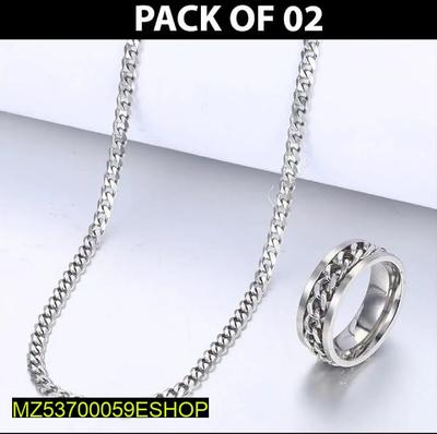 Plain Silver Chain With Ring, Pack Of 2
