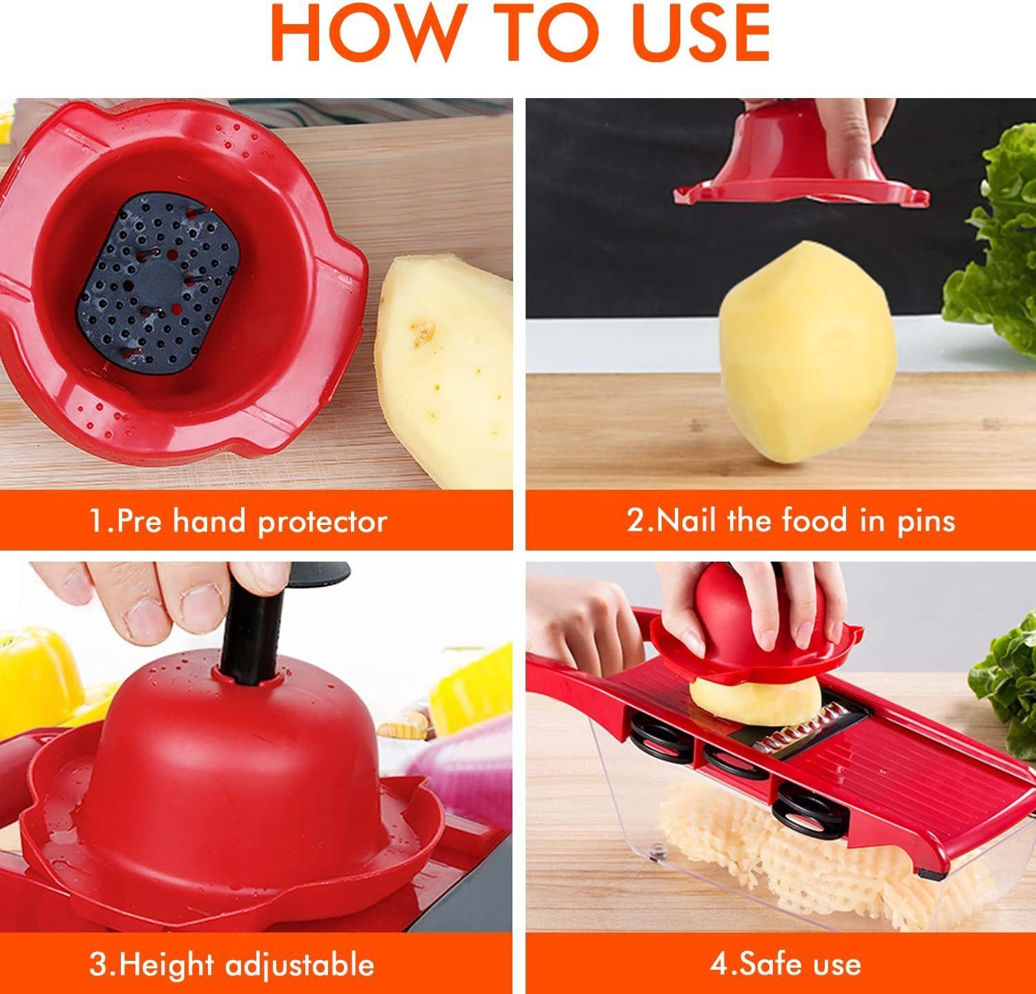 10 in 1 Multi-Function Vegetable and Fruit Chopper, Mandoline Slicer, Onion Potato Cheese Shredder, Salad Spiralizer Cutter, Veggie Grater Dicer Artifact with Vegetable Peeler,Hand Guard and Container