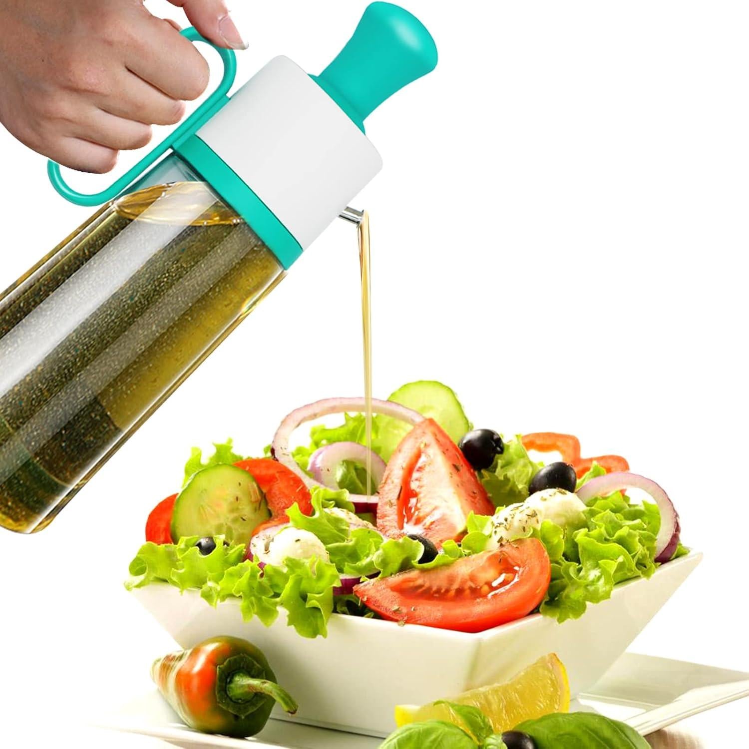 3 in 1 Oil Dispenser Bottle for Kitchen with Brush Glass Spray Bottle 550ml