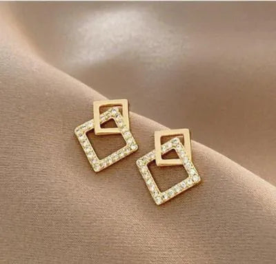 Square Design Gold Plated Earrings