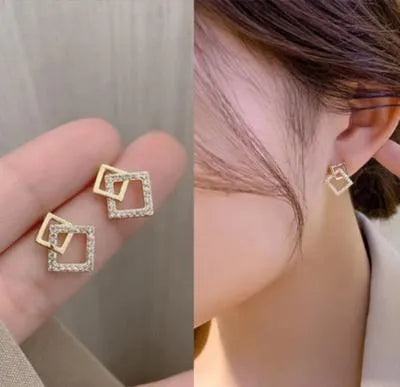 Square Design Gold Plated Earrings