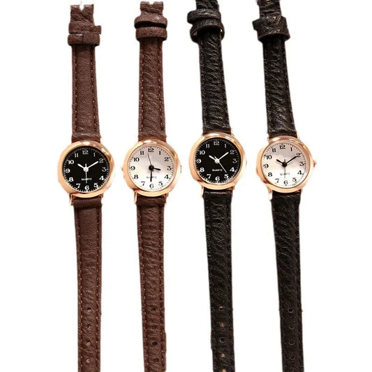 Korean Style Simple Cute Retro Artistic Digital Small Round Dial with Girlfriend Watch Student Female Watch Niche