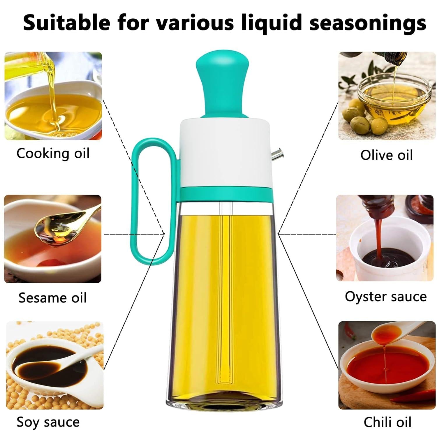 3 in 1 Oil Dispenser Bottle for Kitchen with Brush Glass Spray Bottle 550ml