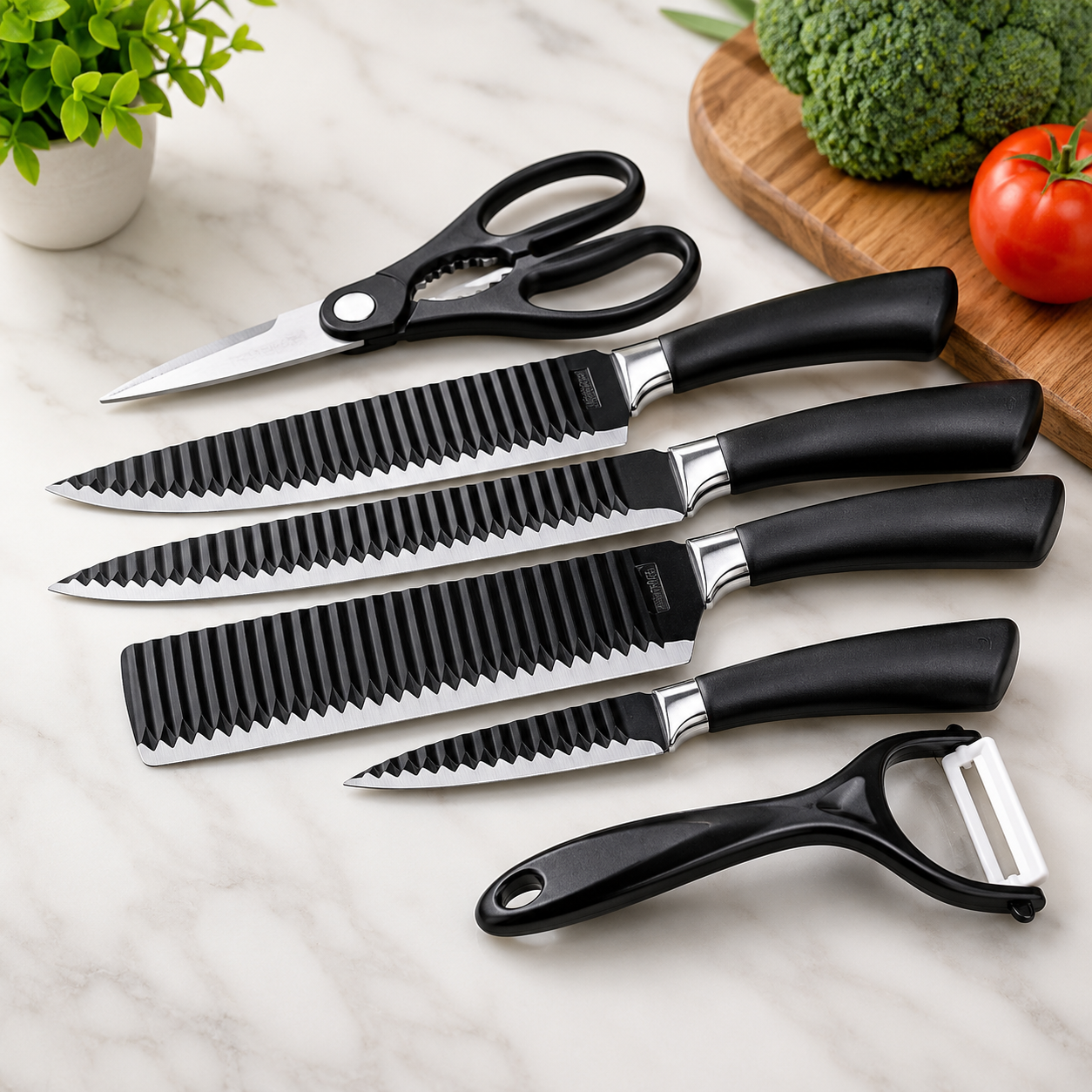 6 Pcs Non Stick Knife Set For Kitchen Professionals Chef Super Sharp High Carbon