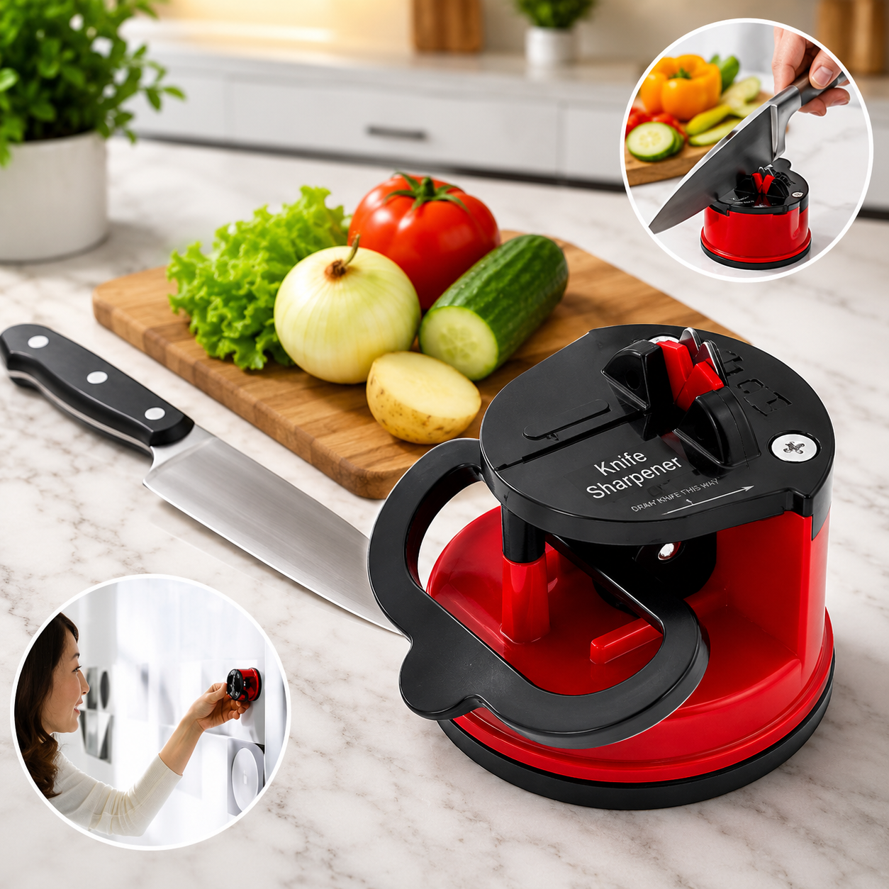 Kitchen Knife Sharpener with Non Slip Suction Cup Professional Two Stage Tungsten Carbide Kitchen Knife Sharpener Tool