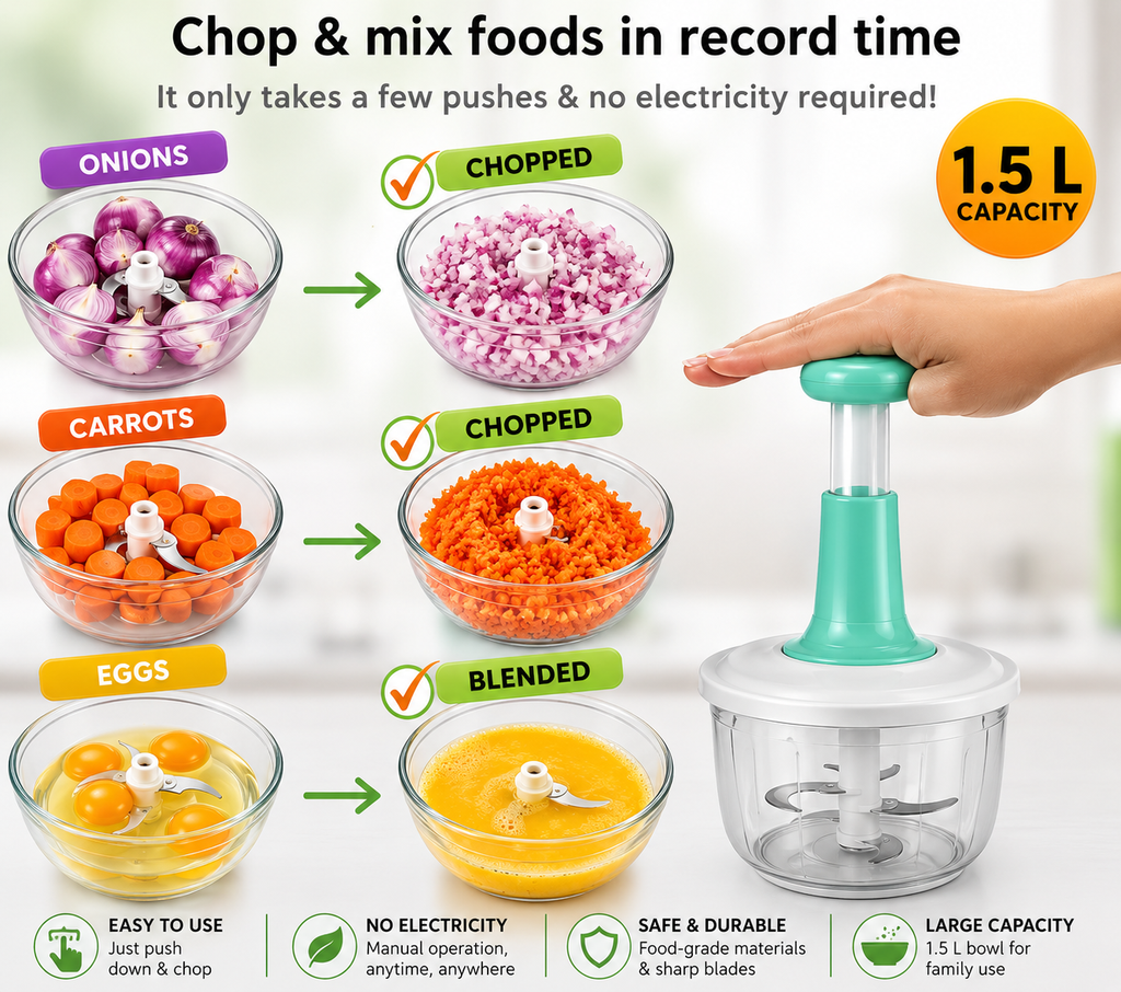 Manual Hand Push Chopper/ multifunctional Hand Pat Chopper And Mixer/press Cutter Vegetable Meat Grinder 1.5 Liter