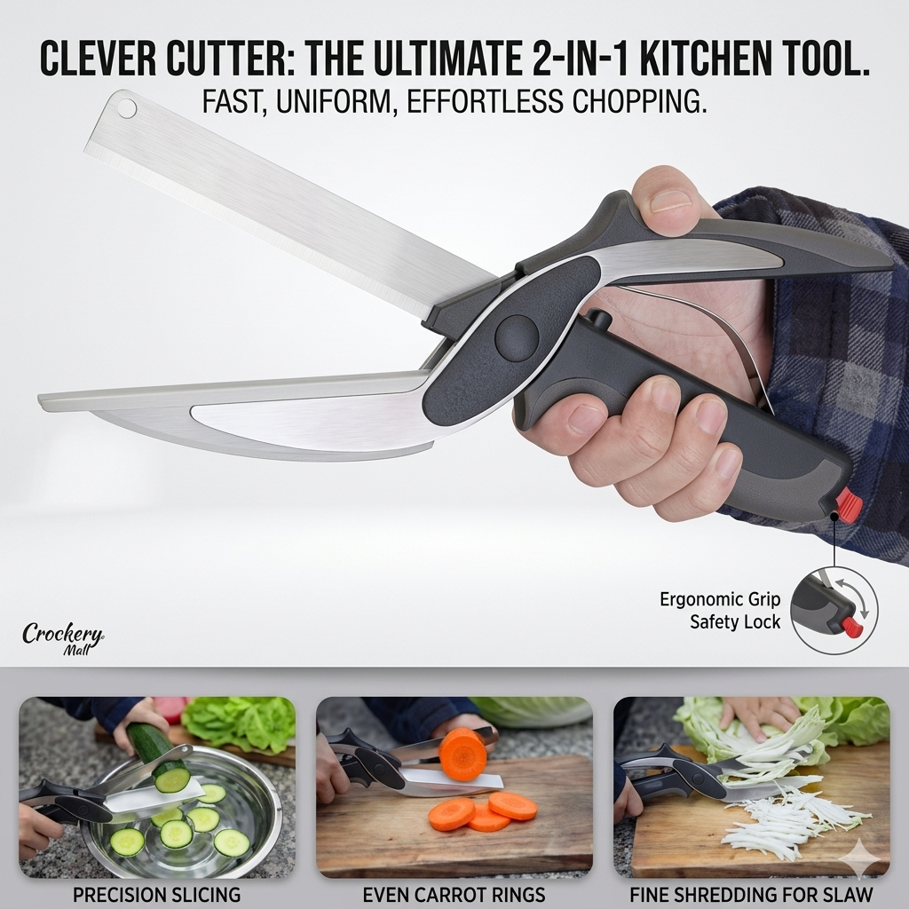 Clever Cutter Crockery 2 in 1 Knife Cutting Board Utility Cutter Stainless Steel Crockery Mall Multi Function