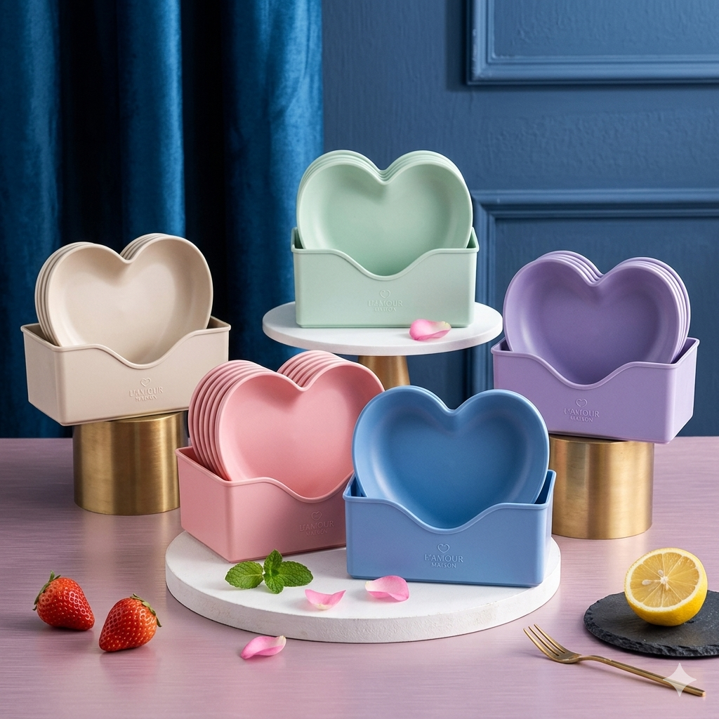 10Pcs Multi-function Spit Bone Heart Shape Plate Set Dish Household Food Grade Plastic Spit Bone Dish Hearts Plate Set Dining Table Garbage Plates Small Plates Snakes Plate for Snacks