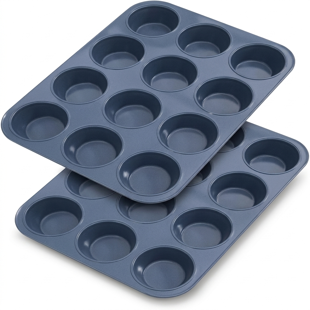 Silicone Muffin Baking Pan & Large Cupcake Tray 12 Cup - Nonstick Cake Molds/Tin, Silicon Bakeware, BPA Free, Dishwasher & Microwave Safe