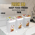 3 pcs Fresh Jar Food Storage Container Set 750ml Multipurpose Square Jars