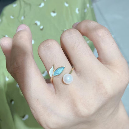 Internet Celebrity New Morandi Leaf Pearl Earrings Pendant Ring Set Natural High Quality Pearl S925 Earrings