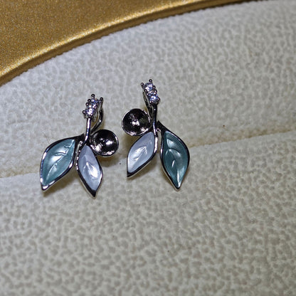 Internet Celebrity New Morandi Leaf Pearl Earrings Pendant Ring Set Natural High Quality Pearl S925 Earrings