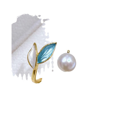 Internet Celebrity New Morandi Leaf Pearl Earrings Pendant Ring Set Natural High Quality Pearl S925 Earrings
