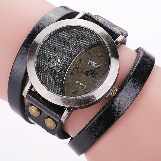 Cross-border hot-selling simulation cowhide quartz watch bronze ring watch men's and women's casual watches wholesale