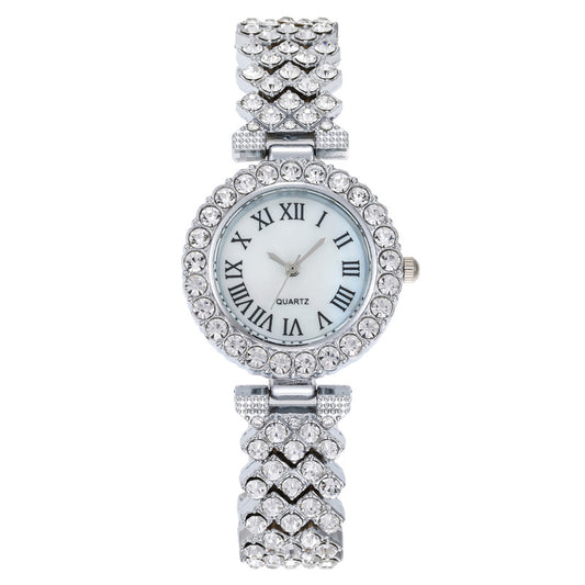 oreign Trade Popular Fashionable Roman Pattern Diamond Women's Watch Women's Watch Quartz Watch Bracelet Women's Watch Manufacturer Ready Stock