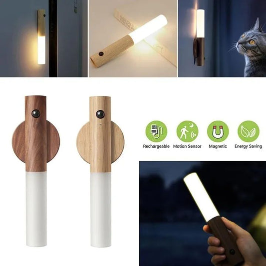 LED USB Wireless Wood Stick Night Light Warm Motion Sensor Wall Lamp Magnetic Corridor Cabinet Wardrobe Light Decor Home Light