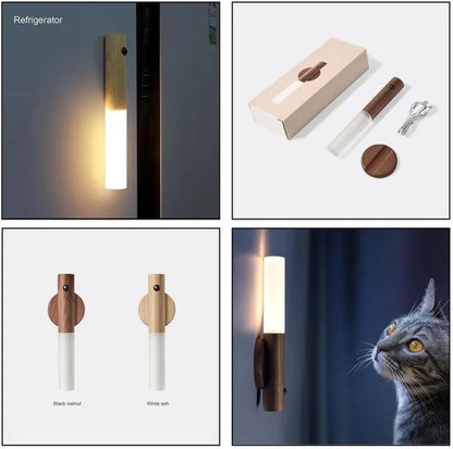 LED USB Wireless Wood Stick Night Light Warm Motion Sensor Wall Lamp Magnetic Corridor Cabinet Wardrobe Light Decor Home Light